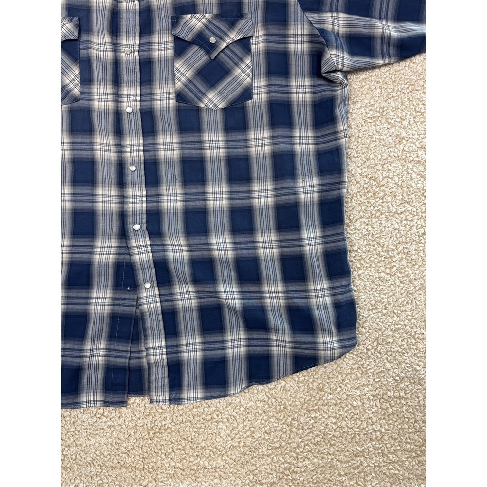 Ely Cattleman Shirt Mens XL Blue Gray Plaid Western Pearl Snap Flannel READ - Picture 2 of 12